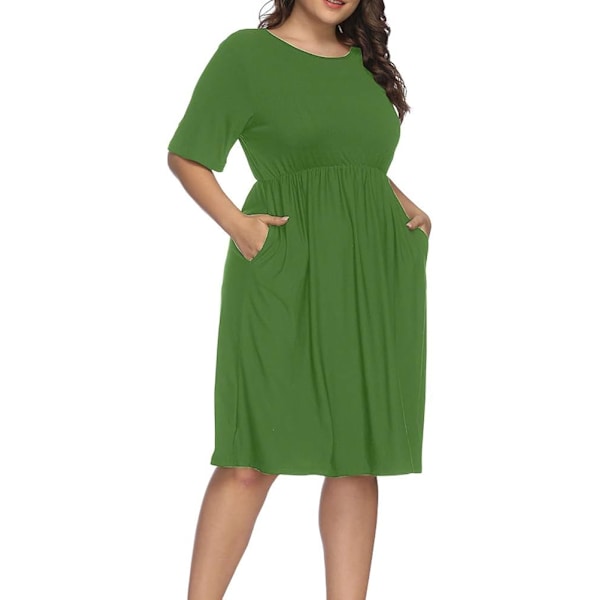 Kvinder Plus Size Halv ærme Rund Hals Cocktail Midi Kjole Ruffle Festkjoler