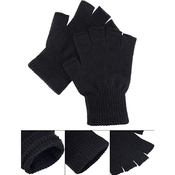 2 par unisex halvfingerhansker vinter stretchy strikkede fingerløse hansker i