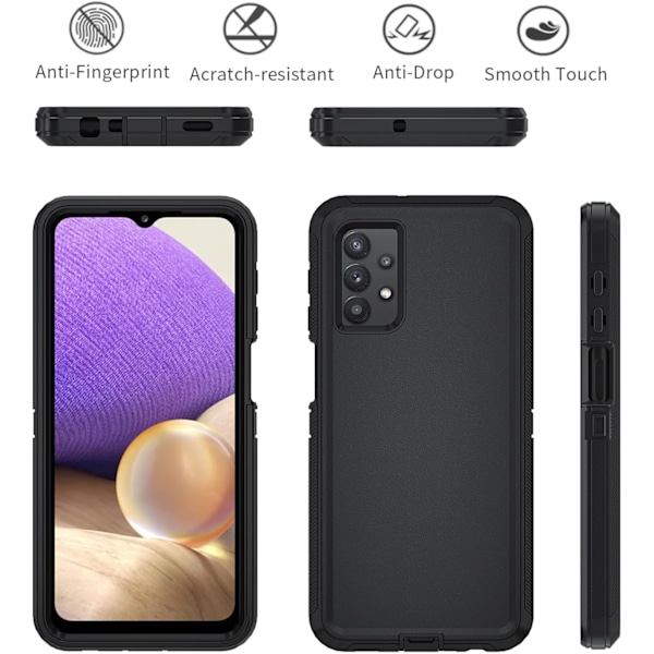 Skal för Galaxy A32 5G, Skal för Galaxy A32 5G Full-Body Stöttåligt, Mjuk TPU Stötfångare Hård PC Stöttåligt Skydd Mobilskal för Galaxy A32 Svart Svart