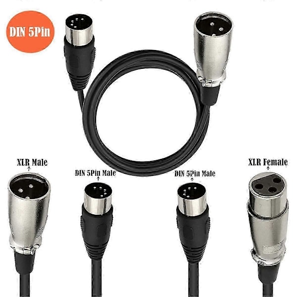 DIN 5-polet til XLR 3-polet lydkabel til matchende musikinstrumenter eller kabler med MIDI eller XLR DIN 5P han til XLR hun
