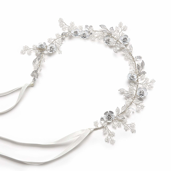 Silver Bröllopshuvudband Kristall Brudkronor för Brud Blomsterhår