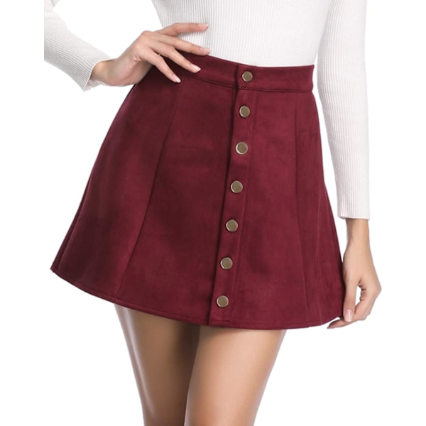 Kvinners Faux Suede Skjørt Knapp Lukking A-Linje Høy Midje Mini Kort