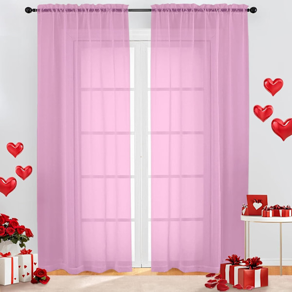 Vaaleanpunaiset tylliverhot 213 cm pitkät, 2 kpl:n setti, valkoiset tylliverhot olohuoneeseen/makuuhuoneeseen, tylliverhot tankokujalla, 2 kappaletta, kukin 134 cm leveä x 213 cm pitkä