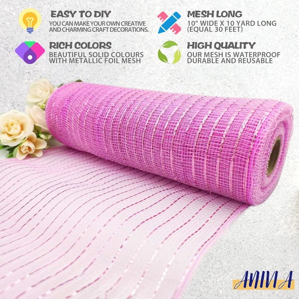 Deco Mesh Bånd, 10 tommer x 30 Fod Hver Rulle Metallic Folie Mesh Bånd til