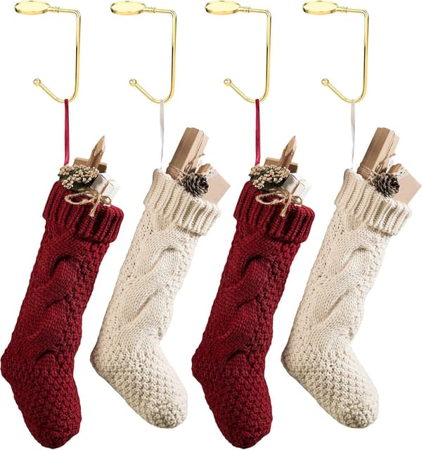 wxsp Julstrumphållare för spiselkrans - 4-pack halkfria strumphållare för spiselkrans, krokar, hängare för jul, julgran, eldstad och festdekoration