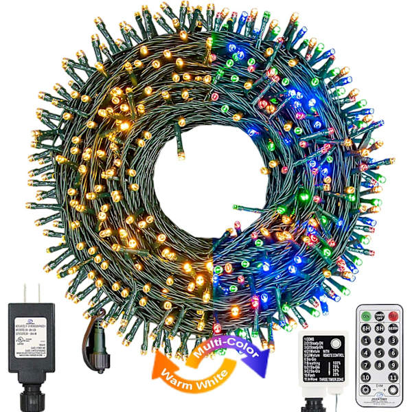 300LED Julgransljus Utomhus Inomhus Slingor 108FT Utbyggbar, 11 Lägen 4 Färger Ändrar Vattentät Twinkle Fairy Lights Fest Varm