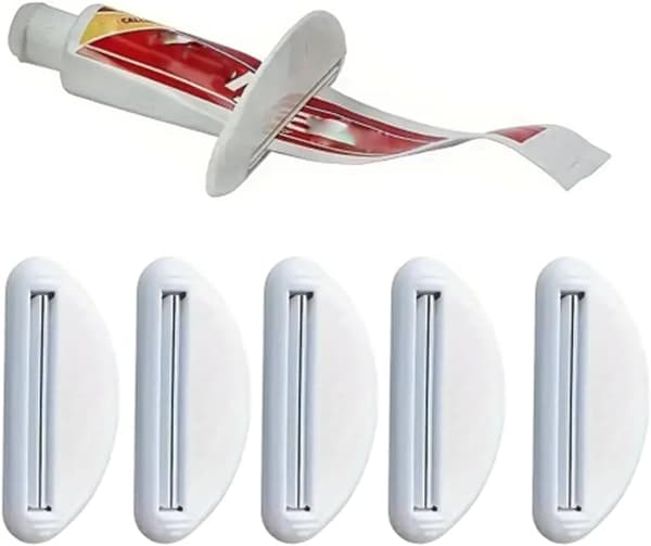 Tandkrämstubspressare, 5-pack, svart, blå, röd, vit (5, vit) vit