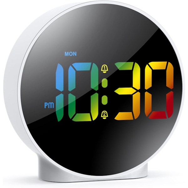 Uppgraderad digital väckarklocka, barn tonåringar digital klocka sängbord, stor färgstark LED-display, Baery USB-väckarklocka med snooze 2 larm 12/24H 4