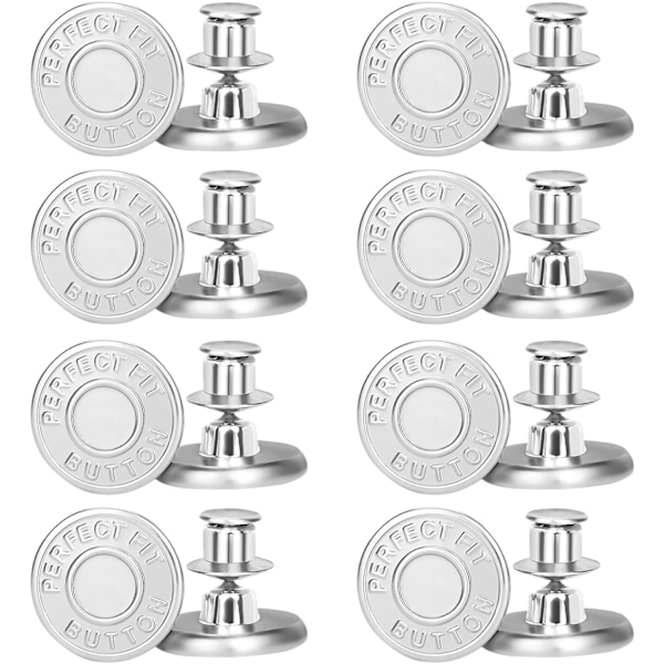 Knappnålar för jeans - 8 set med knappnålar för lösa jeans (ingen sömnad)