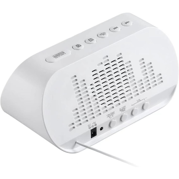 Superhög larmklocka för sovrum, denna digitala väckarklocka med FM-radio, 2 USB-laddare, 2 väckarklockslägen, termometer, Baery White