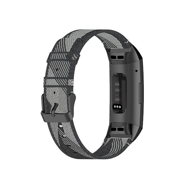 For Fitbit Charge 4 / Charge 3 Se Rustfrit Stål Hovedkorn Nylon Denim Udskiftningsrem Urrem MVZ Gray Stripe