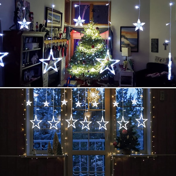 12 stjerner 138 LED stjernelys, gardinlyssnor for soverom med 8 belysning