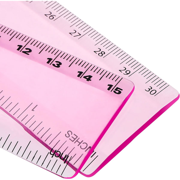 Plastlinjal - 12 tum och 6 tum, 2 stycken (rosa lila)