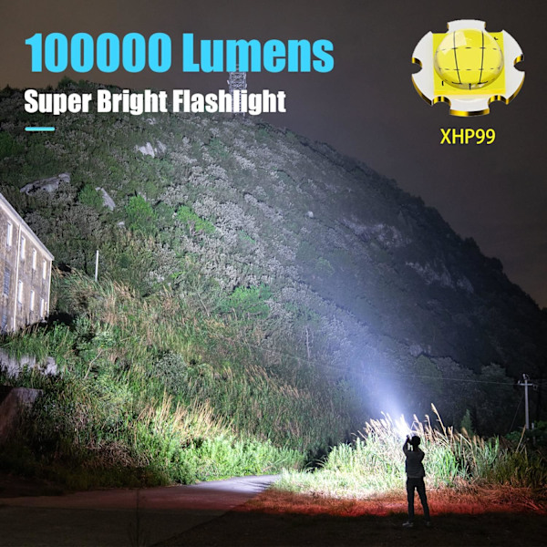 Ficklampor Høy Lumen 100000, 5 Moduser Ipx4 Vanntett