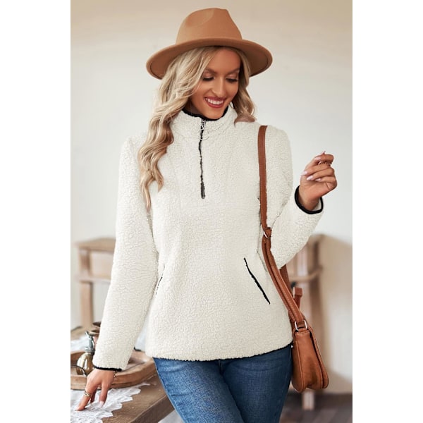 Kvinnors Fleece Ståkrage Pullover Casual Fluffy Jumper Topp med
