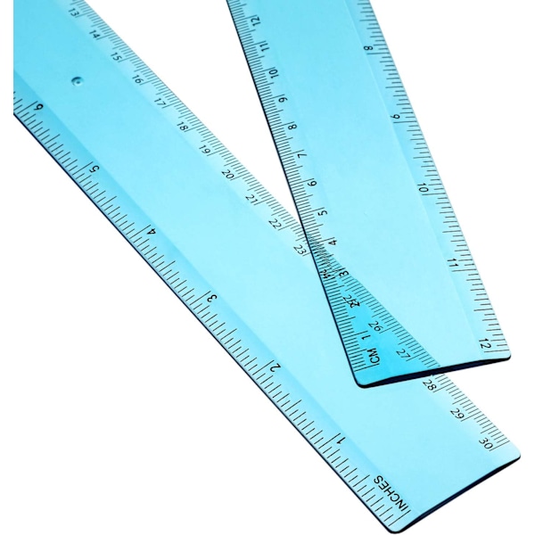 2-pack plastlinjal - blå, 30 cm rak linjal