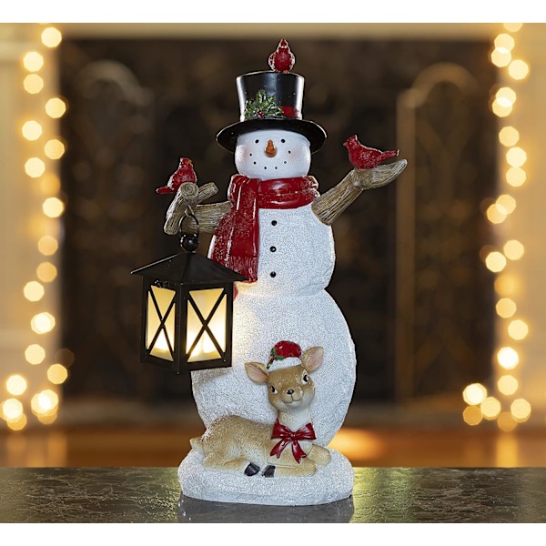 Snemand og ven juledekoration snemand figur resin oplyst