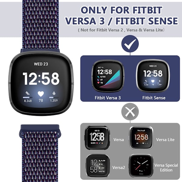 Mjuka andningsbara öglor i nylon för Fitbit Versa 4 - Ersättningsband