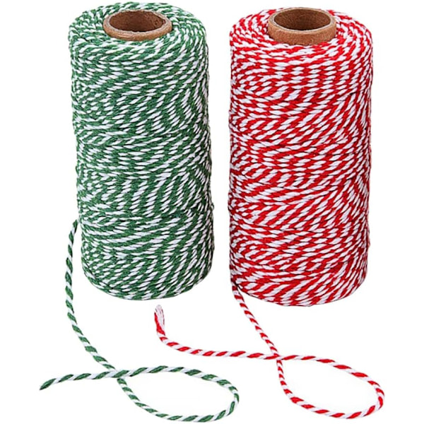 2 rullar julbomullsgarn Xmas presentförpackningssträng tagtråd bagare