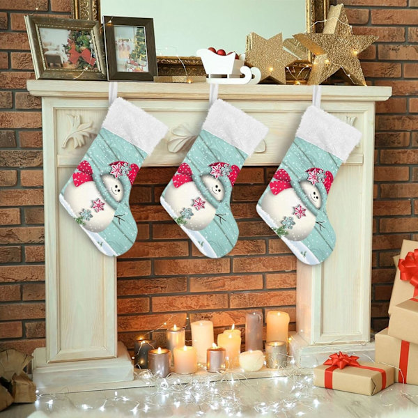 Julstrumpa, Personliga Julstrumpor 2-pack Blå Retro Trä Snöflinga Snögubbe 45,7 cm Julstrumpor Hängande Ornament Kam