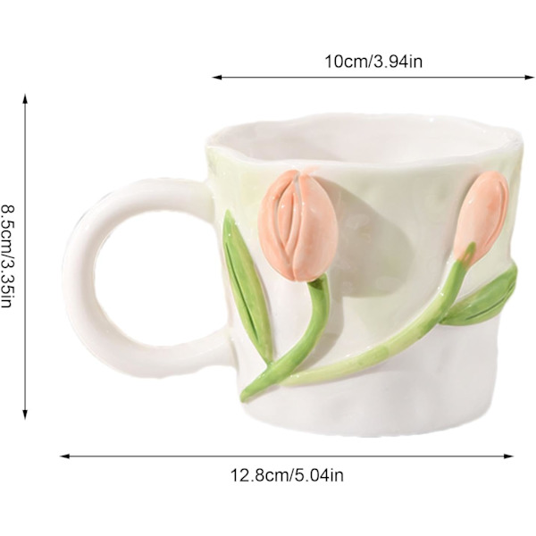 3D Blomsterkrus, Lily of The Valley Håndlavede Kopper | 12 oz Blomsterkeramikkrus, Mælkekrus Sød 3D Keramisk Blomst til Te, Kaffe til Voksne, Børn Lys