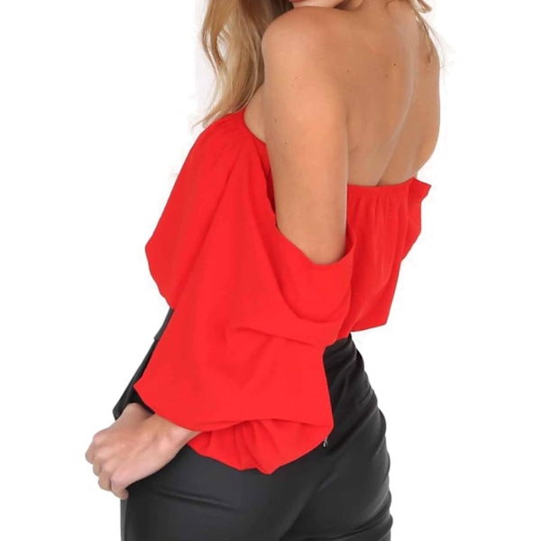 Kvinners Off Shoulder Chiffon Bluse Sexy Lang Ermet Skjorte Løs Stroppeløs Topper