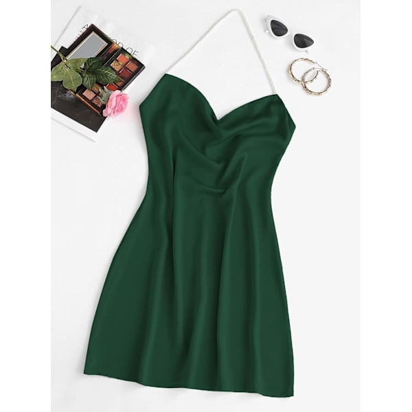 Kvinders Casual Satin Kjole Spaghetti Stropper Cowl Hals Slips Side Slit Cocktail