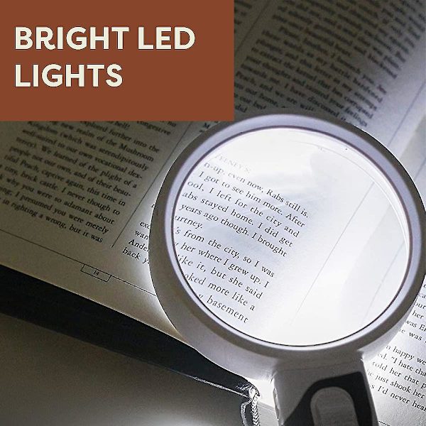Forstørrelsesglas med LED-lys til seniorer, makuladegeneration, kort, smykker, mønter, ure og computerreparation 2-linser (10x + 5x) Hvid,