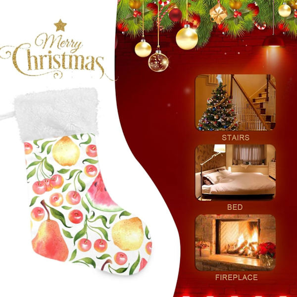 Julklapp, personliga julklappsstrumpor 2-pack blad päron körsbär vattenmelon 45,7 cm julstrumpor hängande prydnad spis för