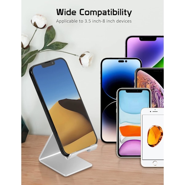 Skrivebordsmobiltelefonholder, Solid Bærbar Universal Skrivebordsstativ i Aluminium for iPhone 16 15 14 13 12 11 X 8 7 6 Plus 5 Ipad 2 3 4 Mini Samsung Huaw