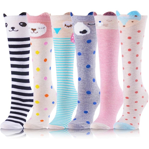 Girls Knee High Socks - Tall Long Funny Boot Socks for Kids (6 Pairs)