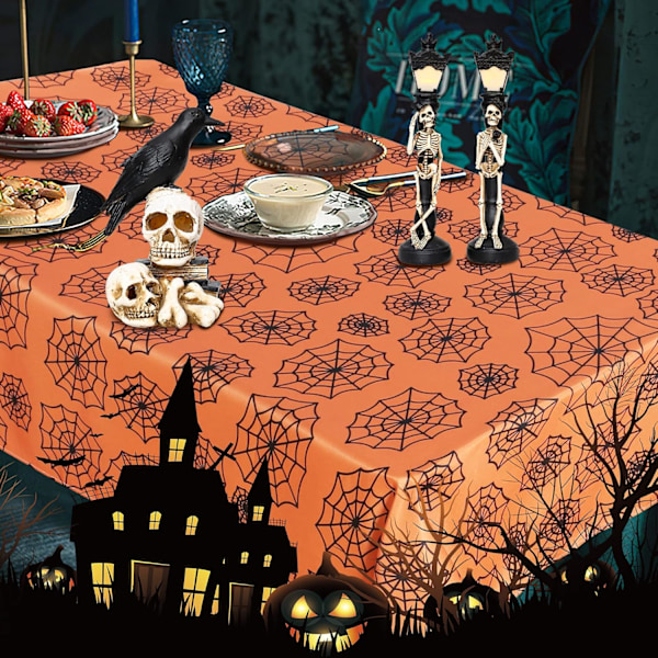 Halloween-bordsduk, rektangulær - 60x120 tommer Spier Web-bordsduk, vaskbar, krøllfri, dekorativt borddeksel for Holiay-innendørsfest, B Spi