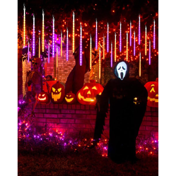 Solcellsbelysning för Halloween 20 rör 480 LED Meteor Shower Icicle Lights Raindrop Lights med timerfunktion Fallande regnljus för semesterfest
