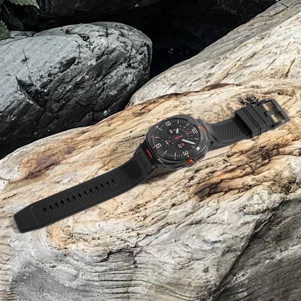 Gummibånd Kompatibel med   Galaxy Watch 7 Ultra 47mm til Mænd, Bred Robust Holdbar Silikone Rem med Rustfrit Stål Adapter Sort-Orange