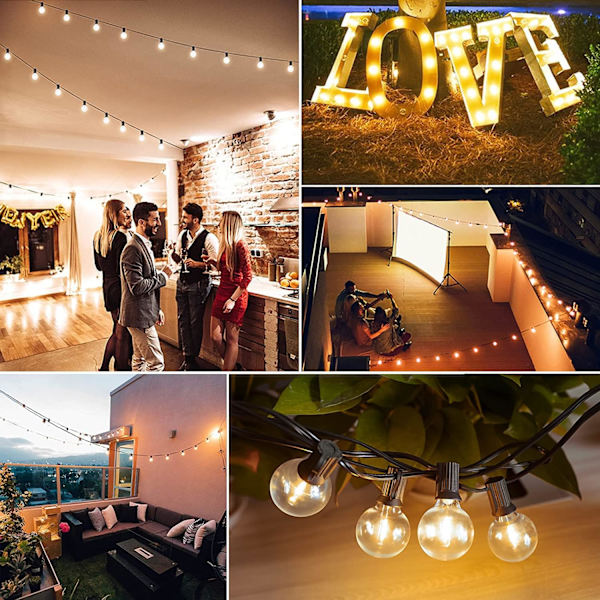 G40 Utomhus ljusslingor LED 25FT Patio ljusslingor, LED Vattentät krossäker dimbar hängande globlampa för trädgårdsbistrofestgård dekor,