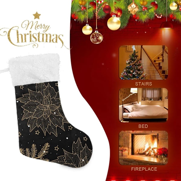 Julklapp, Personliga Julklappsstrumpor 2-pack Guld Julstjärna Jul Svart 45,7 cm Julstrumpor Hängande Ornament