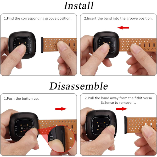 Læderremme, der er kompatible med Fitbit Versa 3 / Fitbit Sense (Pakke med 2)