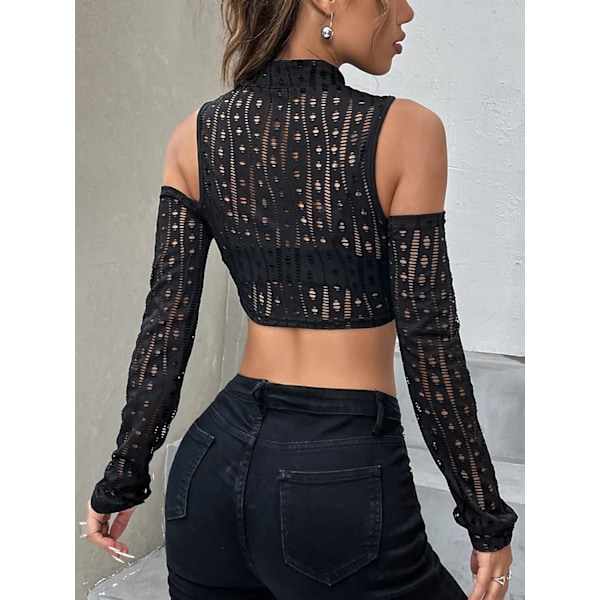 Kvinners utskårne langarmede rundhalsade Crop Top Slim