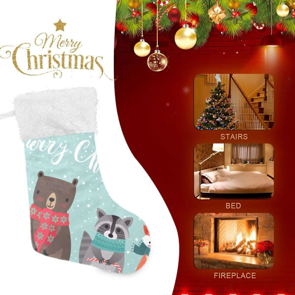 Julklapp, personliga julklappsstrumpor 2-pack Jul Djur Björnen Räv Pingvin 18 tum Julstrumpor Hängande Ornament Eldstad för