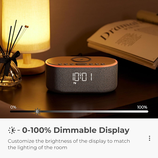 Vækkeur Bluetooth FM-radio: 10W stereohøjttaler - Hurtig trådløs opladning til iPhone Samsung - Dæmpbar urradio til soveværelse Grå -