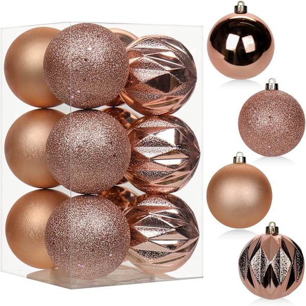 12 st 3,15\" julgranskulor i roséguld, krossäkra