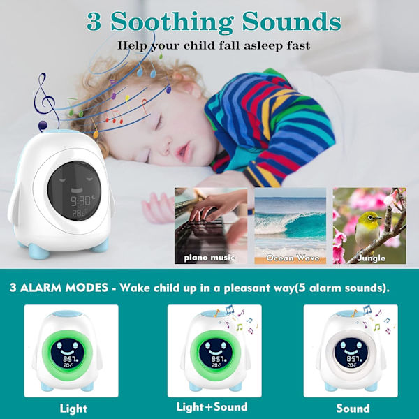 Børnevækkeur, Toddler Sleep Training Clock med nattelys, lydmaskine, lurtimer, sød til sengebord, julefødselsdag