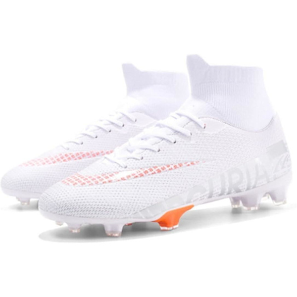 Fotbollsskor Barn, High-Top Fotbollsskor Pojkar Flickor, Andningsbara Fotbollsskor Med Dobbar EU41 white