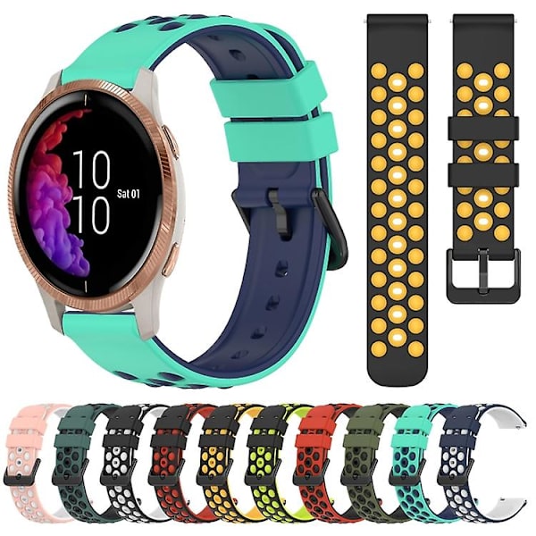 Til Garmin Venu 20mm To-farvet Porøs Silikone Urrem NKW Black-Red