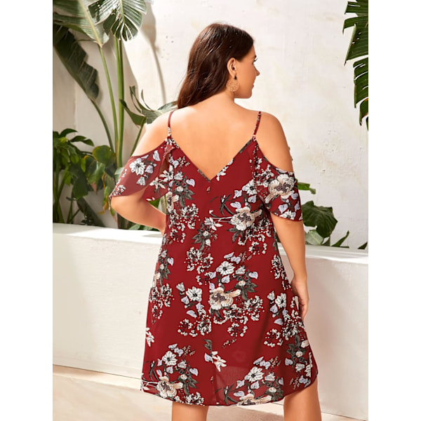 Kvinnors Plus Size Boho Blommig Kallt Axel Kortärmad A-linje Sommarklänning