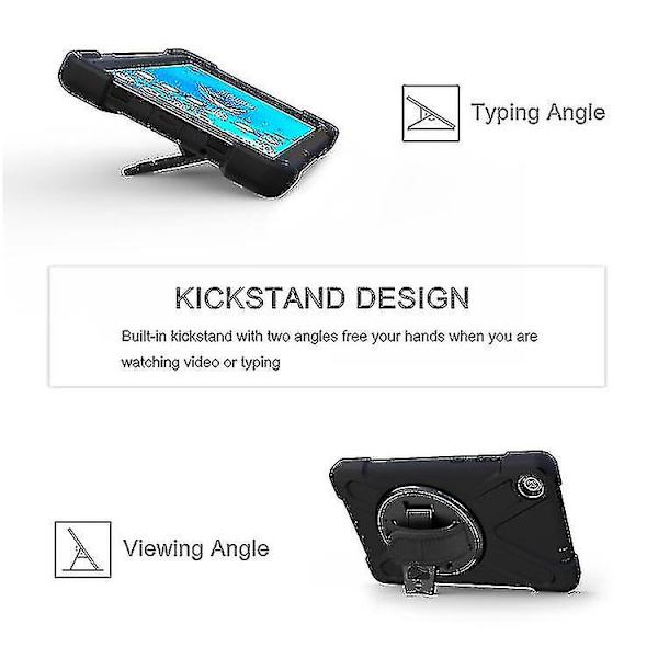 Stötsäkert färgglatt silikonskydd + PC-skyddsfodral med hållare och handgreppsrem och axelrem för Lenovo Tab M8 Black