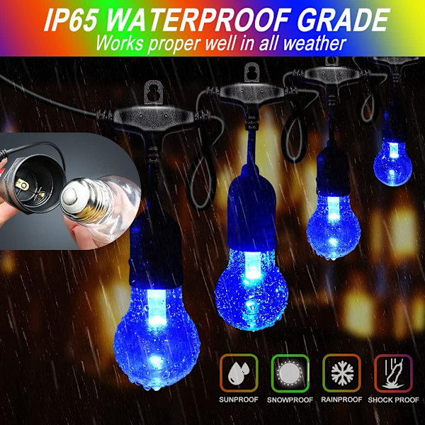 48FT Utomhus Patio Lampor Färgförändring, RGB LED-slingor med 16 E26 Shatterproof Edison-lampor, Dimbara Patio Slingor för Bistro
