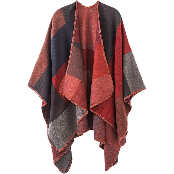 Rutid Poncho i Rutigt Mönster - Öppen Framtill - Cape - Filt - Sjal för Kvinnor