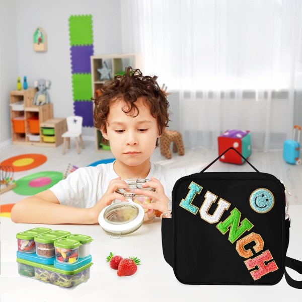 Isolerad lunchväska med justerbar axelrem, nylon lunchlåda stor isolerad lunchväska återanvändbar lunchväska med smiley face lunchväska Emerald One Size