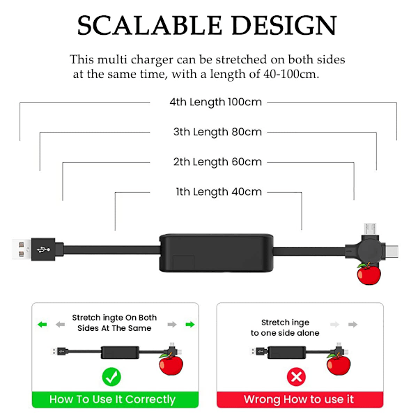2 i 1 opladningskabel rulle, 3 i 1 multi